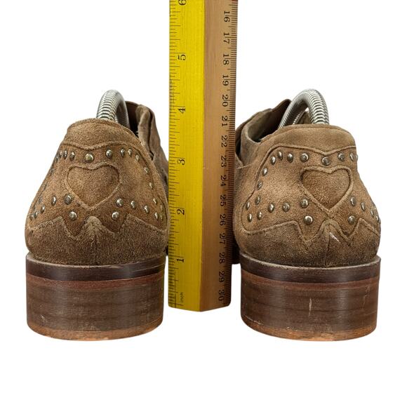 Free People Studded Suede Oxford Shooting Arrows 40 Women's Brown Western Heart - Picture 5 of 12